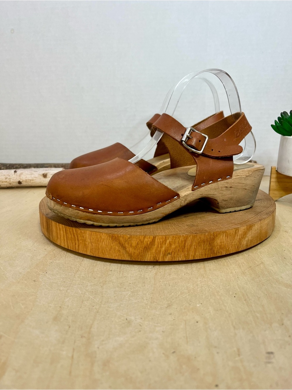 Lotta From Stockholm Tan Leather Low Heel Clogs  Size 38